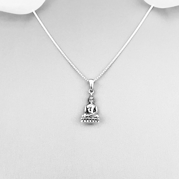 Sterling Silver Buddha Necklace, Silver Chain, Religious Yoga Jewelry, OM Chains - Picture 3 of 12